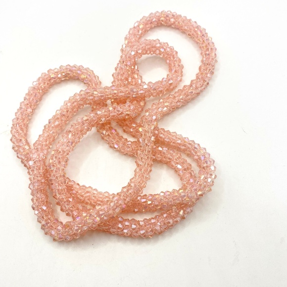 Glass Pink Faceted Twisted Beads Long Necklace Over-The-Head Style Heavy Chunky - Picture 7 of 11